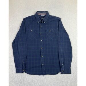 Roark Revival Shirt Mens Large Blue Green Plaid Flannel Button Down Long Sleeve